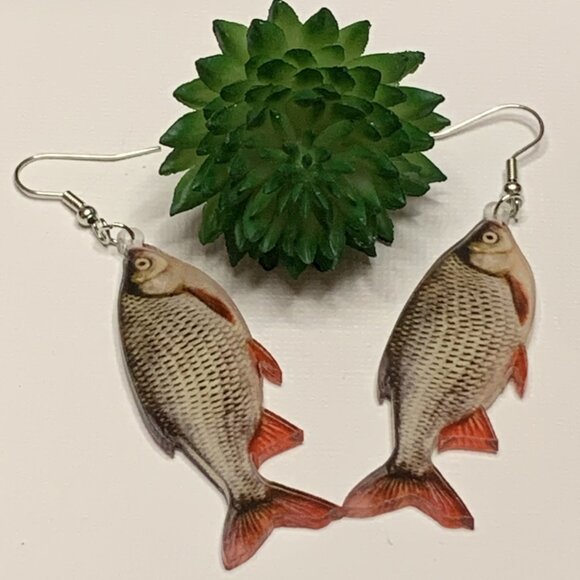 Fish Earring, Fishing Jewelry, Silly Animal Earring, Novelty Earring, Gift Idea - Picture 1 of 8